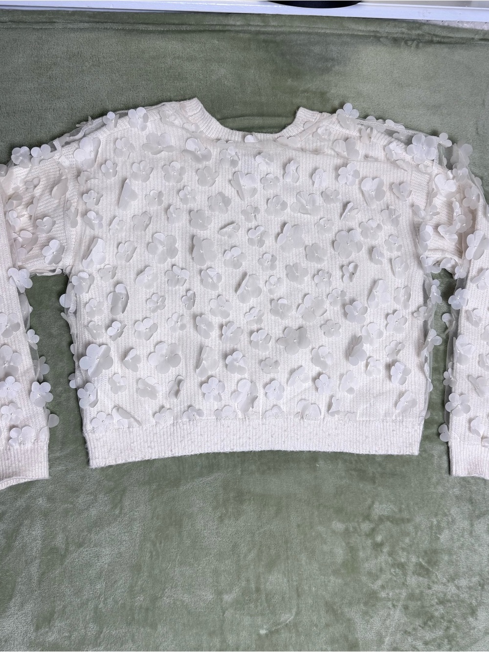 BCX Cream Crewneck Sweater with 3D Floral Appliqués - Picture 2 of 8